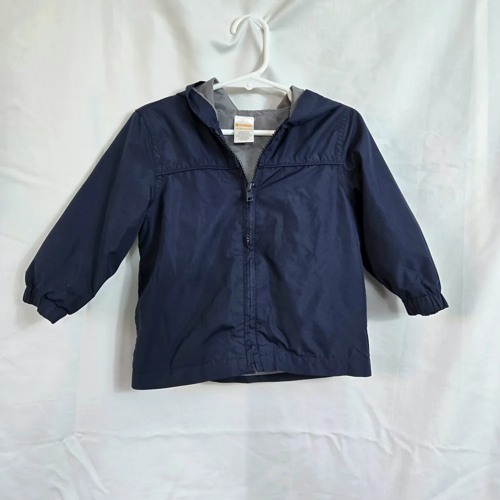Gymboree Boys Navy Blue Lightweight Lined‎ Windbreaker Hooded Zip Jacket 12-24Mo